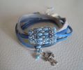 Pulseira de couro azul Saipan de dupla volta