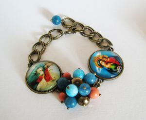 Pulseira de Jesus e Maria cabochon sobre corrente