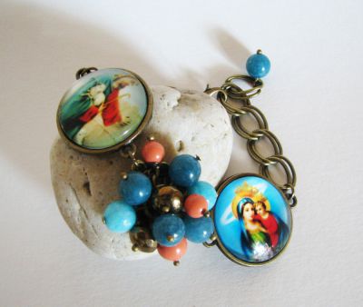 Pulseira de Jesus e Maria cabochon sobre corrente