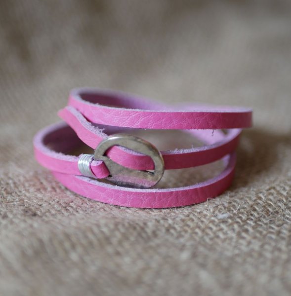 Pulseira de couro Fuchsia fine triple turn