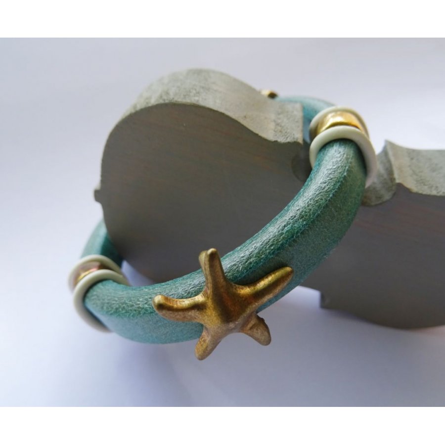 Pulseira de couro Regaliz turquesa Estrela do mar