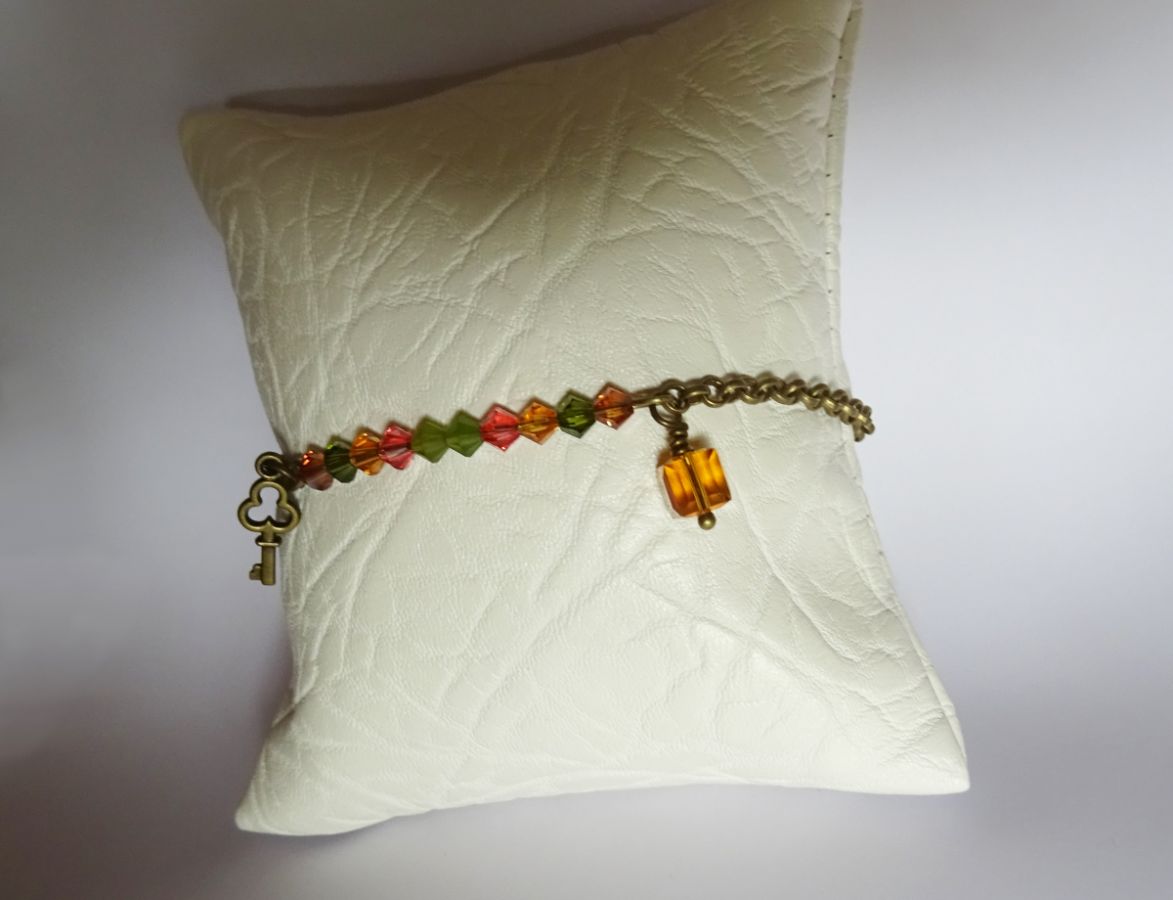 Bracelete corrente de bronze Ambar e Olivina