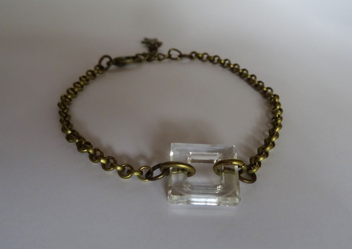 Bracelete corrente de bronze Cristal Quadrado