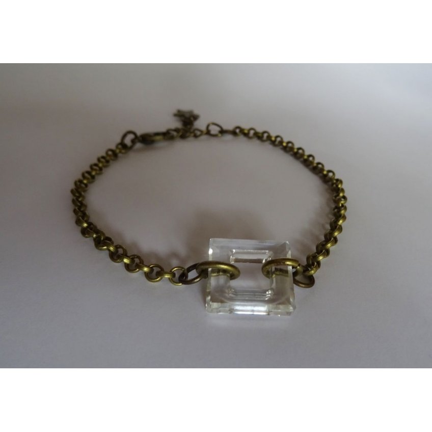 Bracelete corrente de bronze Cristal Quadrado