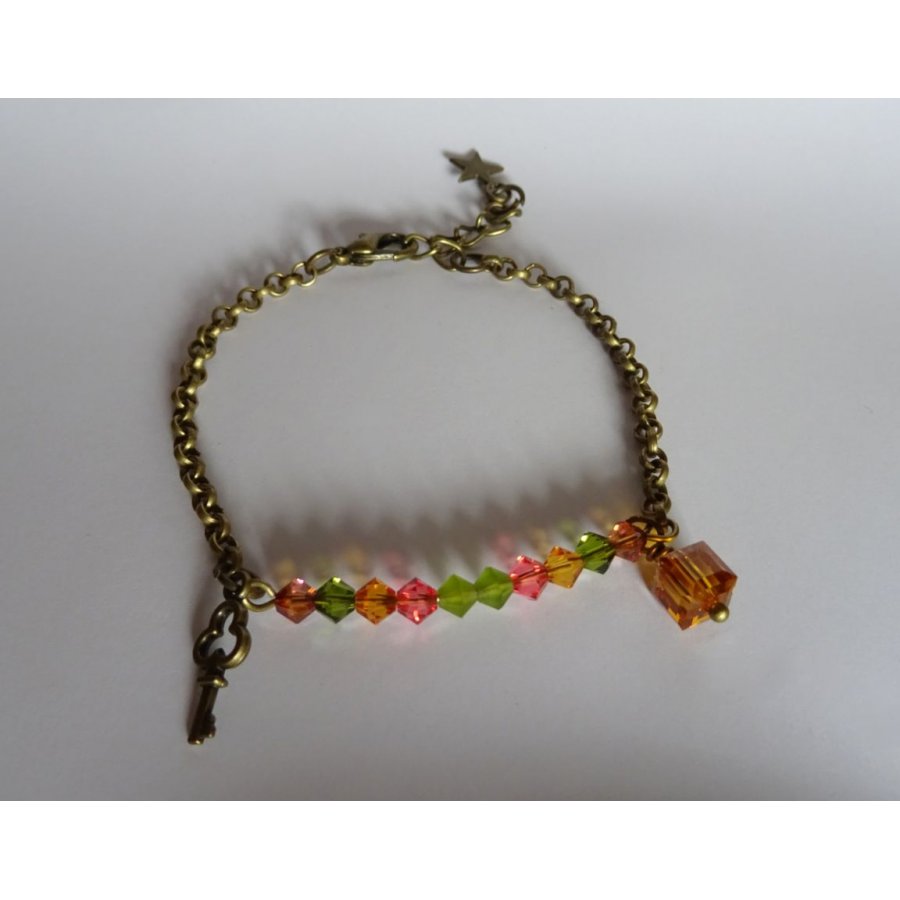 Bracelete corrente de bronze Ambar e Olivina