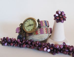Kit Pulseira Pip Burgundy Duo Beads