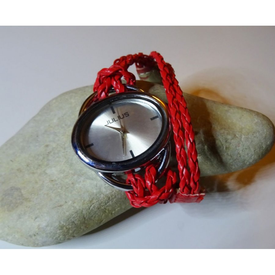 Bracelet montre tressé rouge
