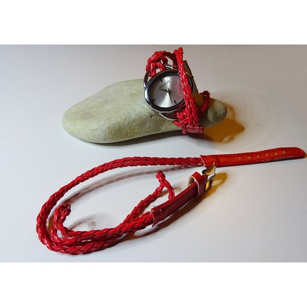 Bracelet montre tress&eacute; rouge