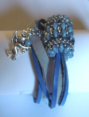 Pulseira de couro azul Saipan de dupla volta