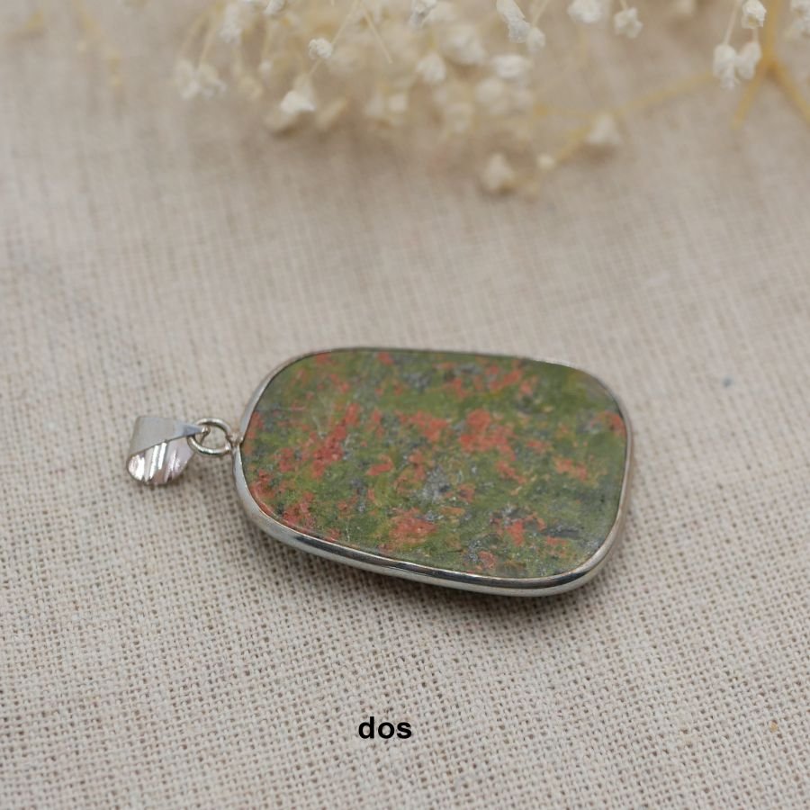 Conjunto de pingentes de cabochon em pedra unakite de forma rectangular redonda