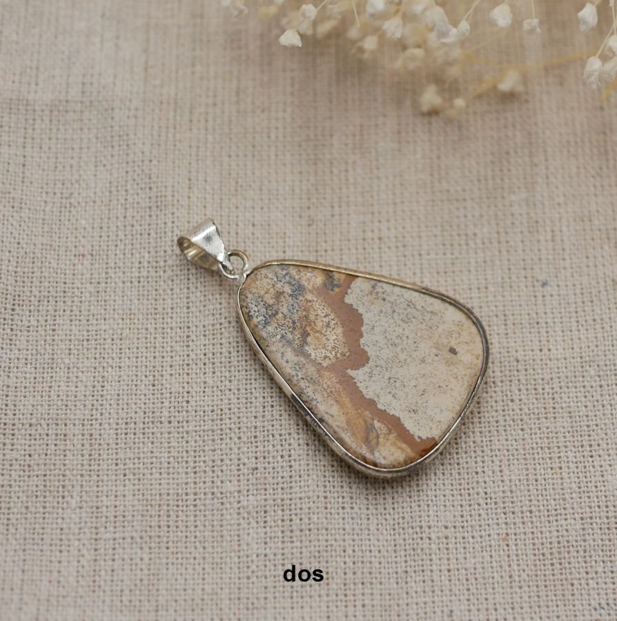 Pingente de cabochon em pedra de jaspe de paisagem, forma triangular
