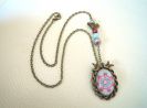 Colar cabochon pendente Aves Mauve azul