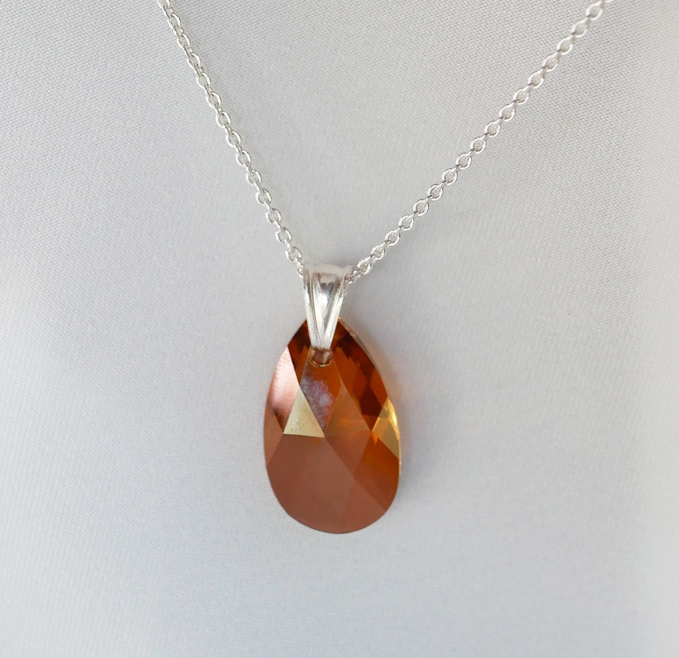 Colar de prata pendente Swarovski Tear Copper