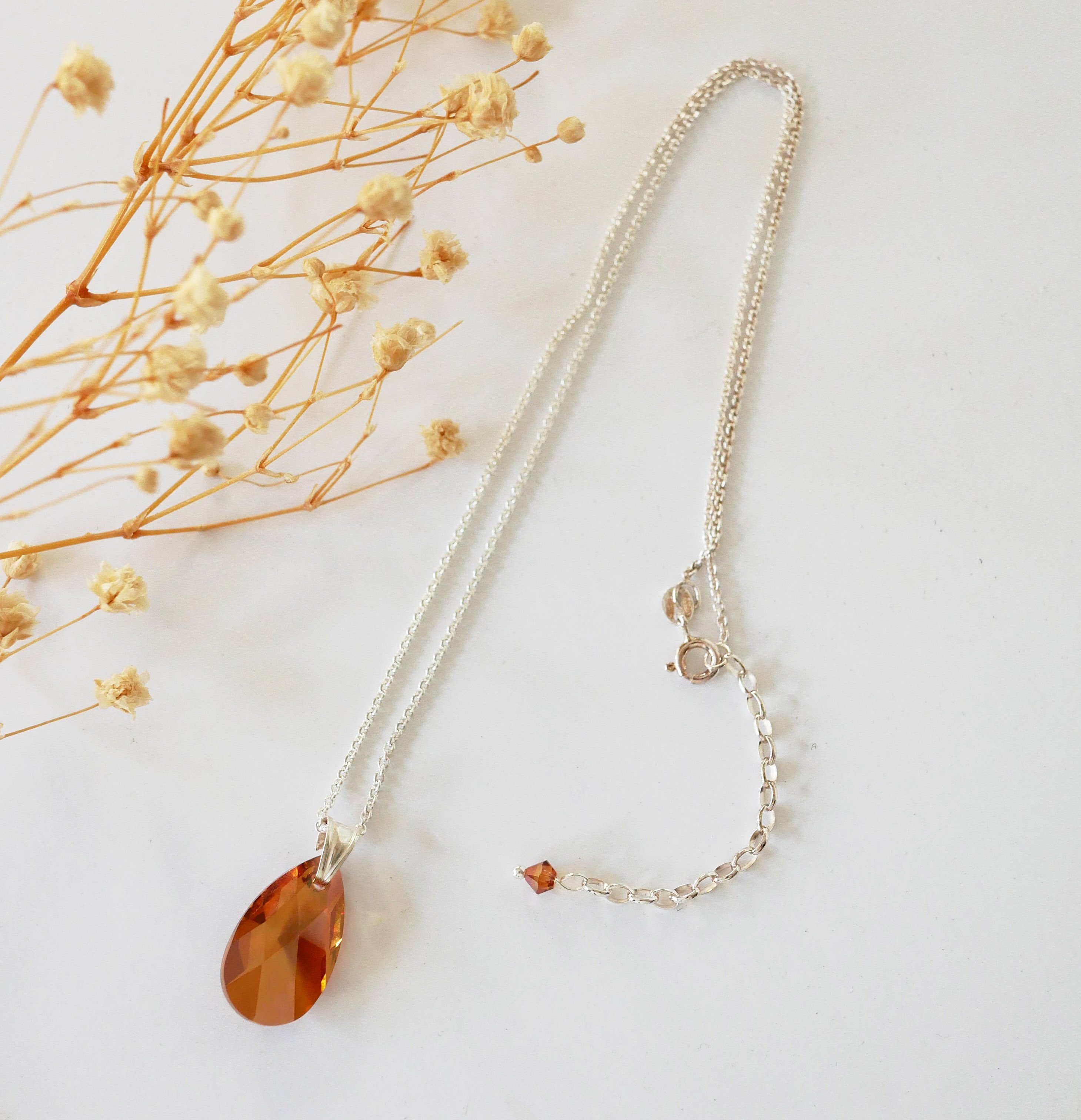 Colar de prata pendente Swarovski Tear Copper