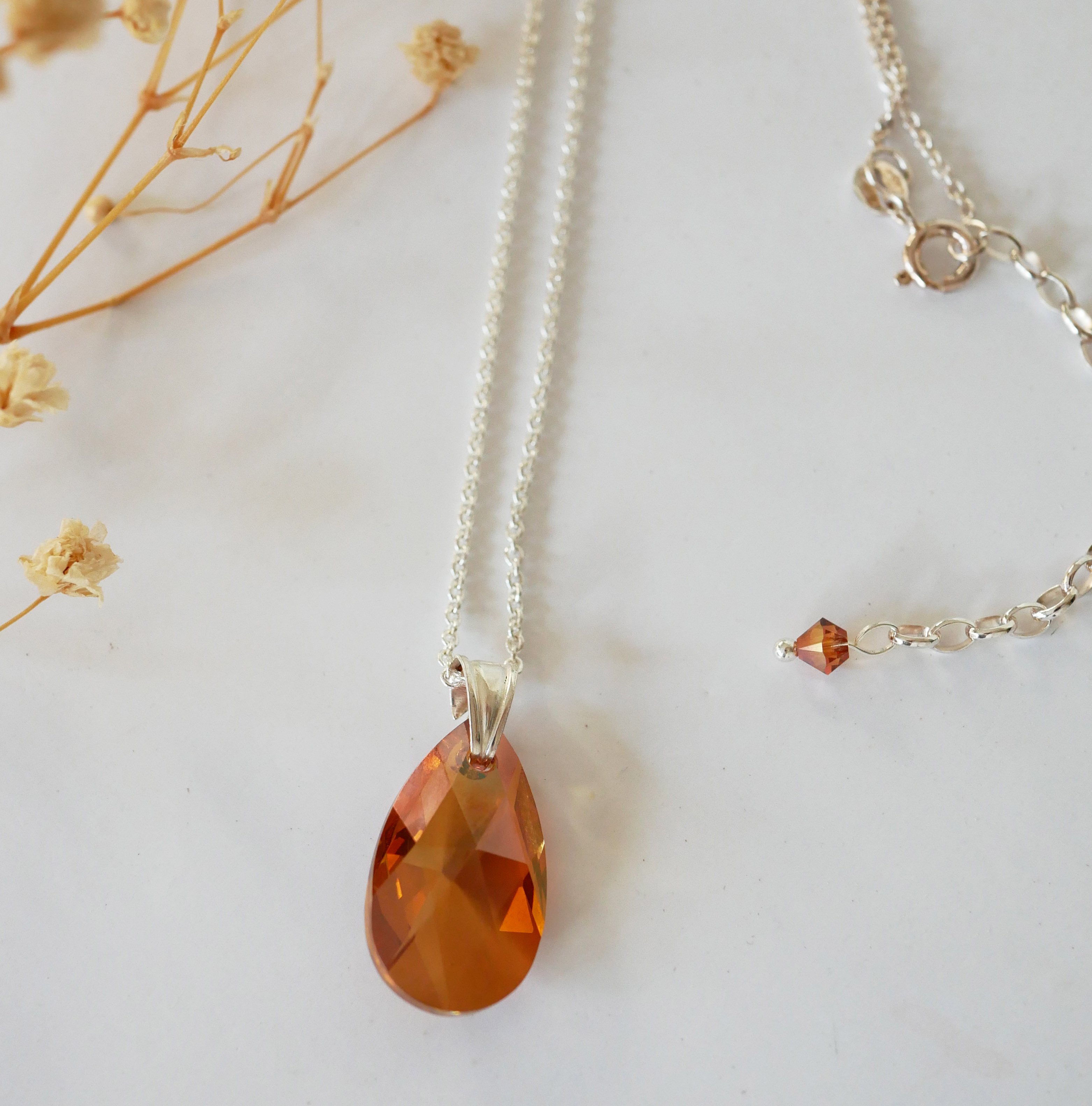 Colar de prata pendente Swarovski Tear Copper