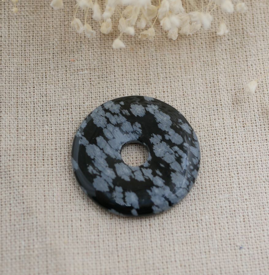 Donut de pedra obsidiana Floco de neve diâmetro 40 mm