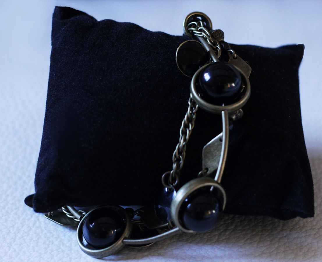 Kit pulseira de 3 filas Preto e bronze