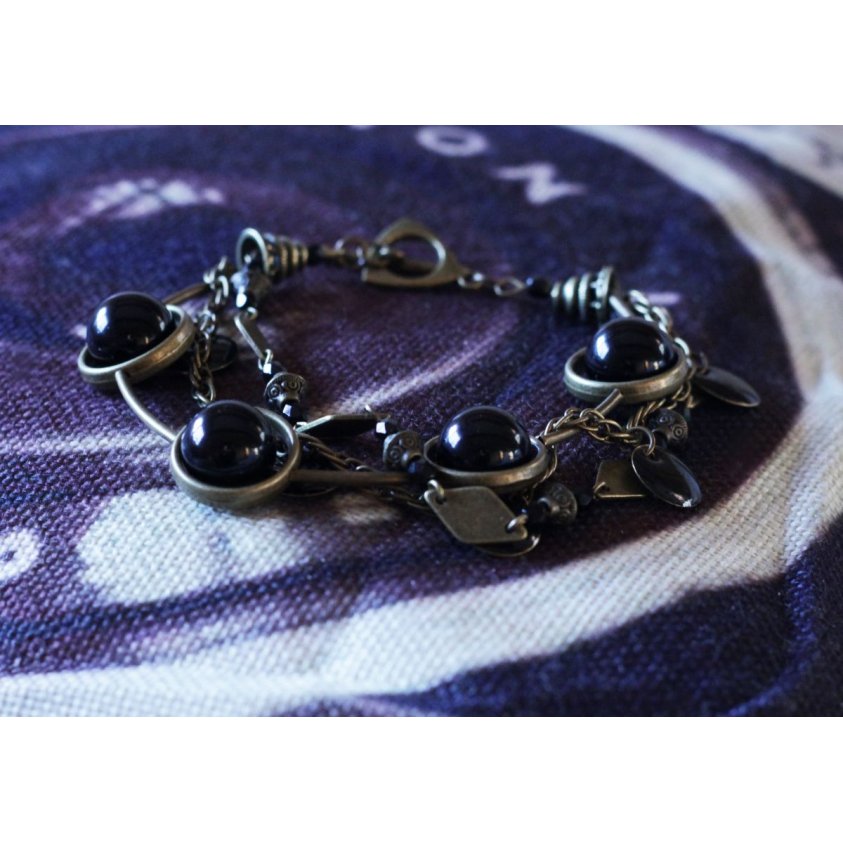 Kit pulseira de 3 filas Preto e bronze