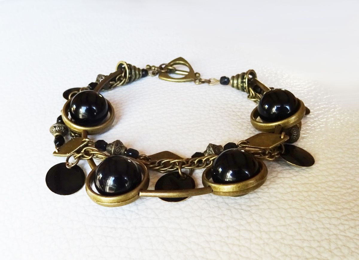 Kit pulseira de 3 filas Preto e bronze