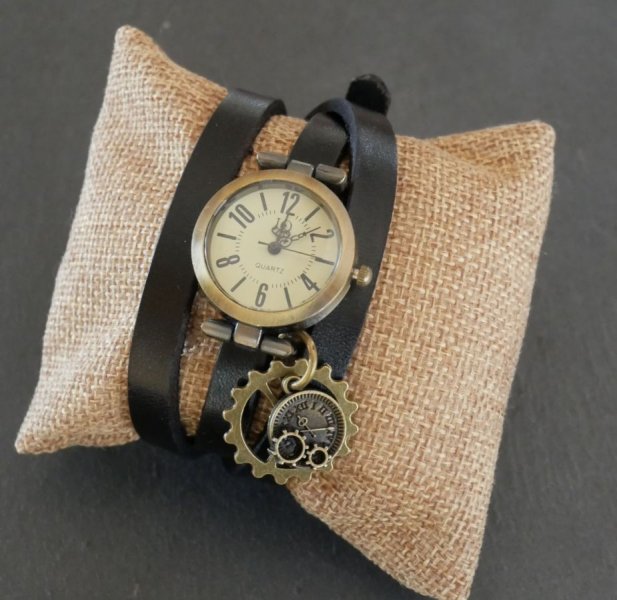 Montre bracelet 3 tours cuir Steampunk