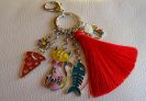 Porta-chaves pingentes de gato e rato com pompom vermelho