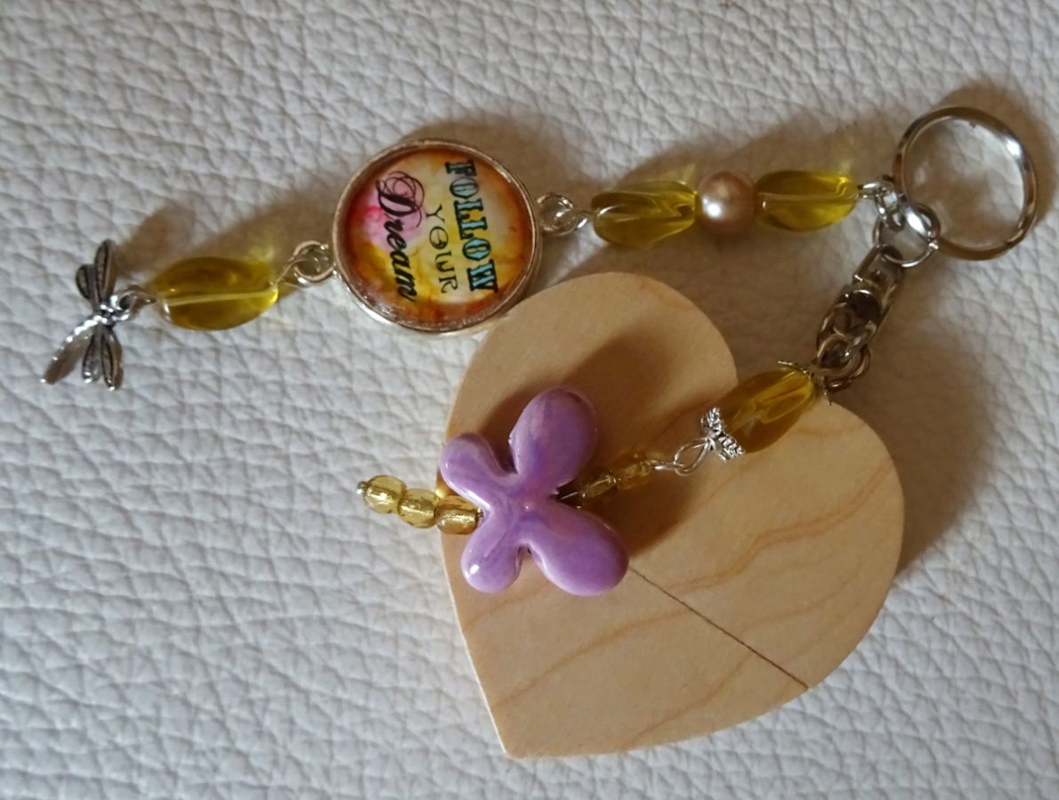 Chaveiro Chaveiro coração usb chave para gravar Cabochon &amp; borboleta