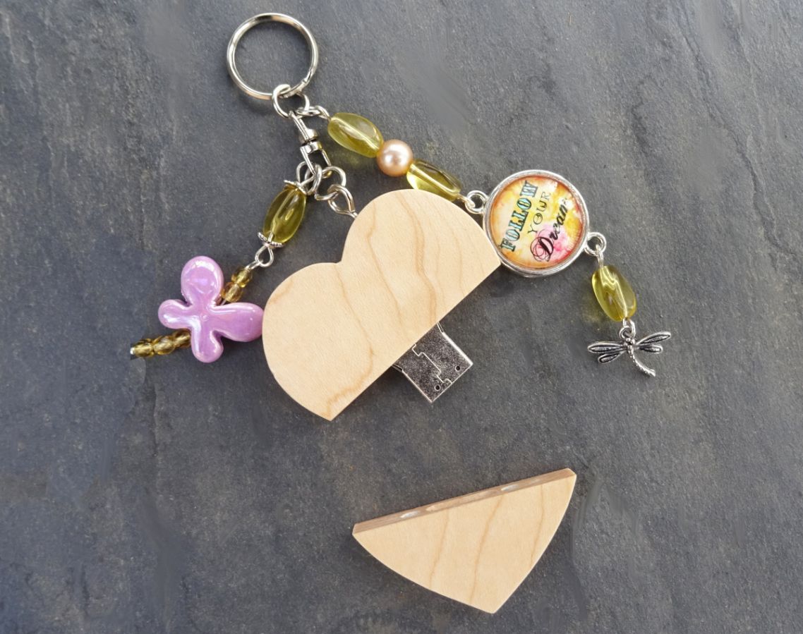 Chaveiro Chaveiro coração usb chave para gravar Cabochon &amp; borboleta