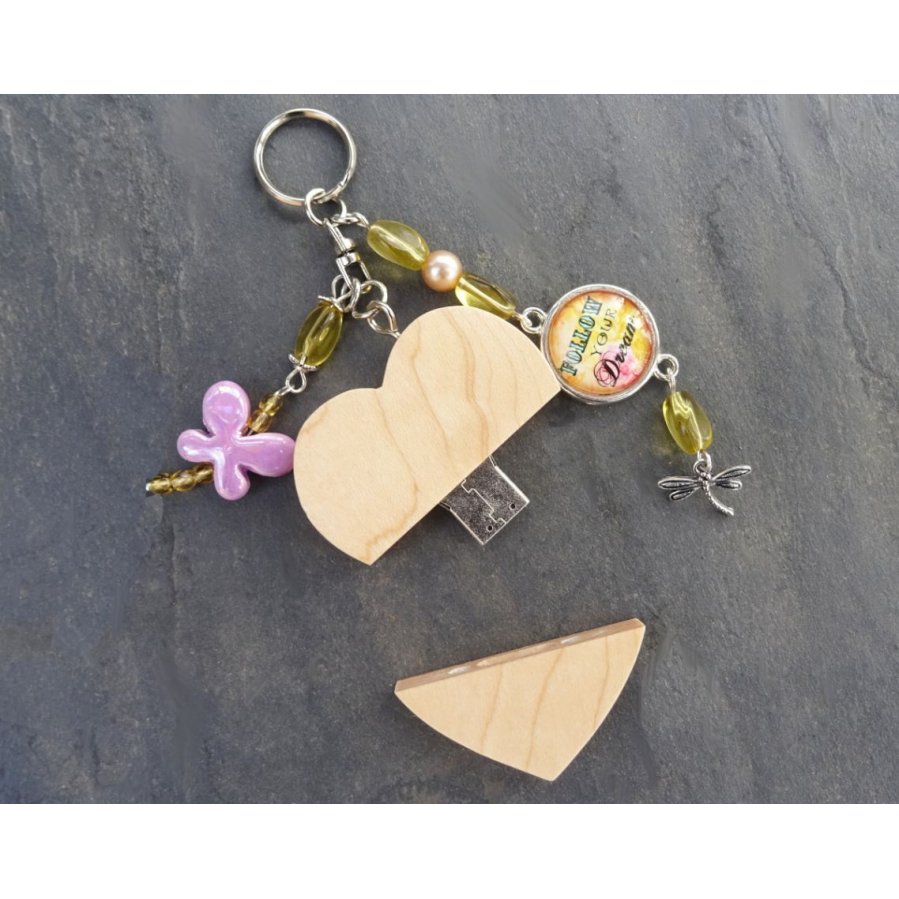 Chaveiro Chaveiro coração usb chave para gravar Cabochon &amp; borboleta