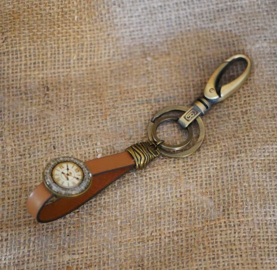 Porta-chaves em pele com cabochon Gousset 