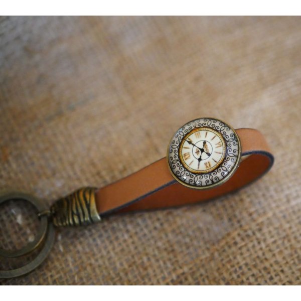 Porta-chaves em pele com cabochon Gousset 