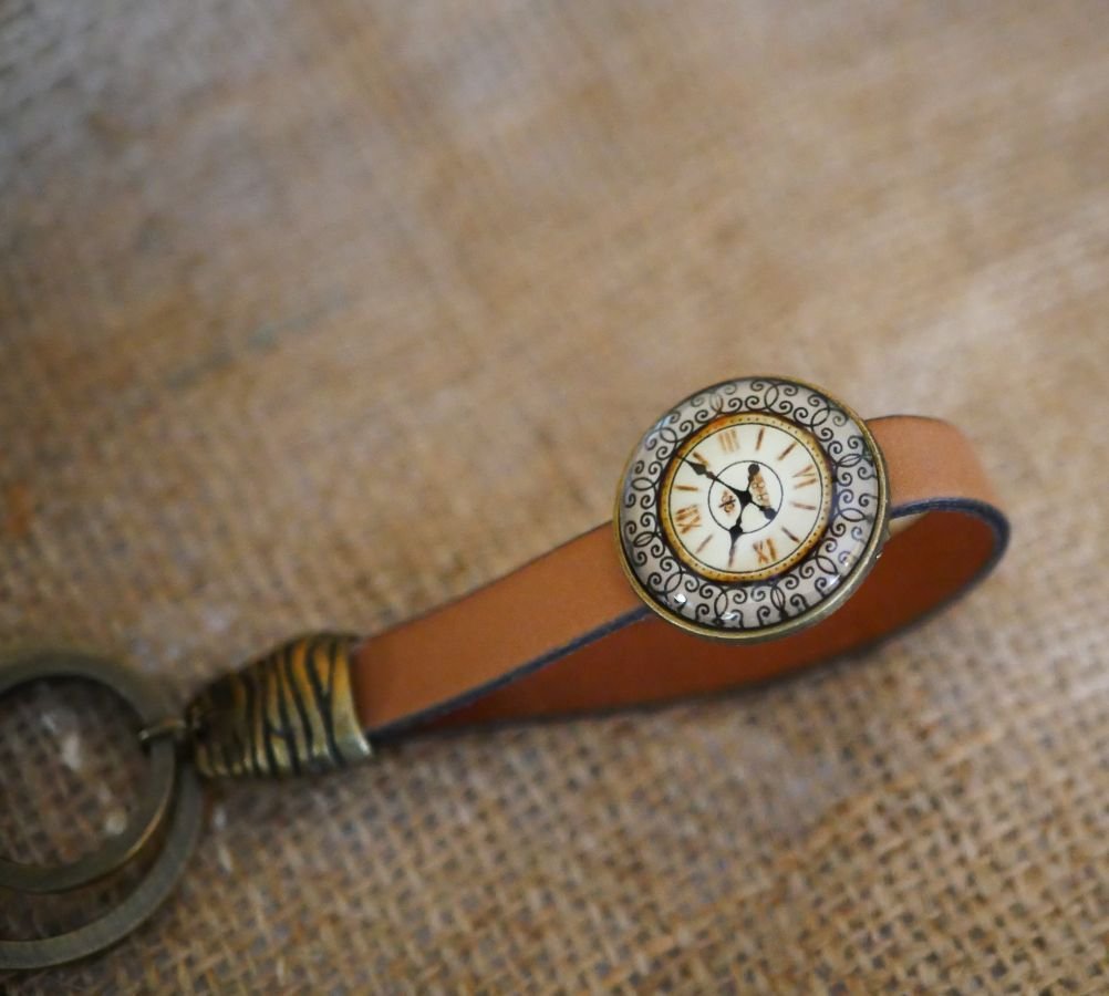 Porta-chaves em pele com cabochon Gousset 