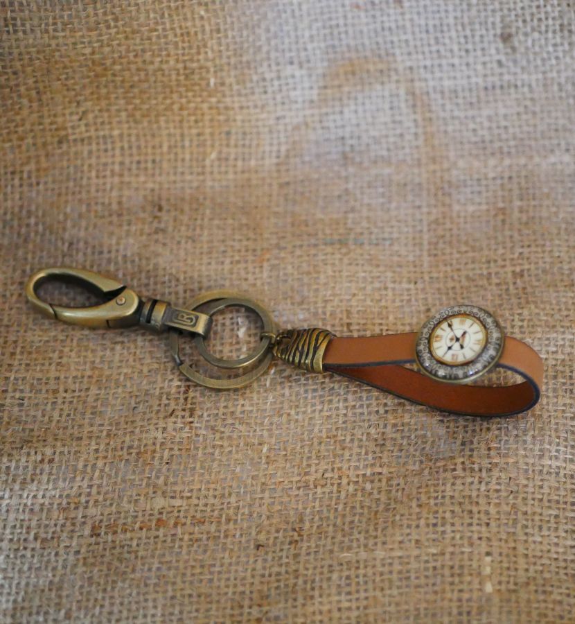 Porta-chaves em pele com cabochon Gousset 
