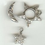 Silver T-clasp Moon e estrelas