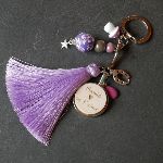 Chaveiro de cabochon de madeira com parma tassel