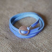 Correia de couro Azul fina tripla volta ajustável
