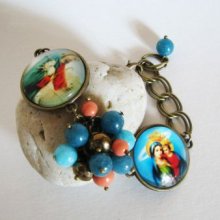 Pulseira de Jesus e Maria cabochon sobre corrente