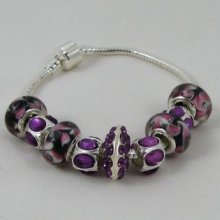 Pulseira de prata com pérolas e strass púrpura