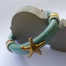 Pulseira de couro Regaliz turquesa Estrela do mar