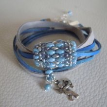Pulseira de couro azul Saipan de dupla volta