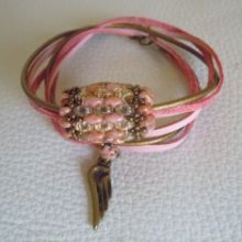 Pulseira Saipan couro rosa de dupla volta 