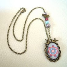 Colar cabochon pendente Aves Mauve azul