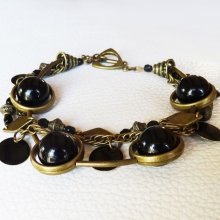 Kit pulseira de 3 filas Preto e bronze