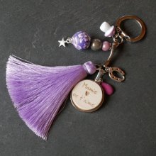 Chaveiro de cabochon de madeira com parma tassel